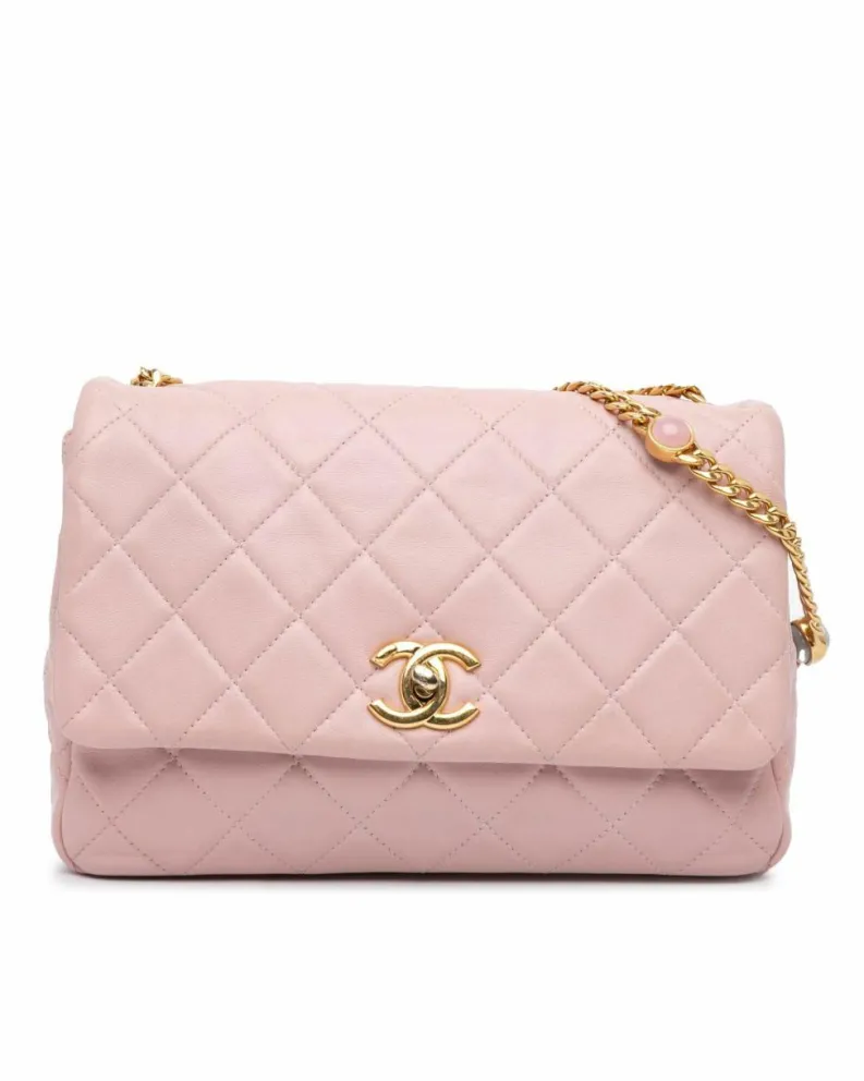Cross-Body Bags*Chanel Preloved Quilted Lambskin Embellished Chain Flap Crossbody Bag Pink