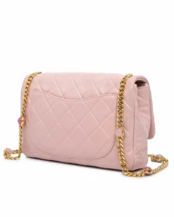 Cross-Body Bags*Chanel Preloved Quilted Lambskin Embellished Chain Flap Crossbody Bag Pink