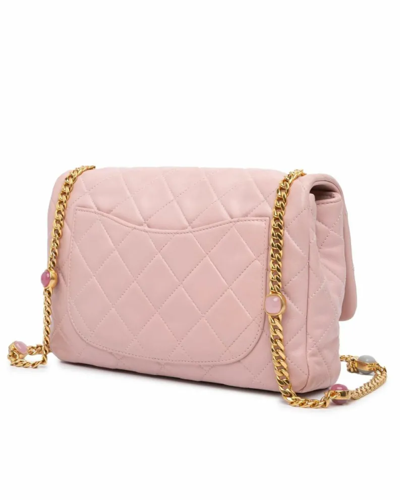 Cross-Body Bags*Chanel Preloved Quilted Lambskin Embellished Chain Flap Crossbody Bag Pink