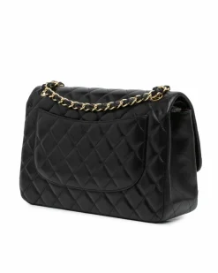 Shoulder Bags*Chanel Preloved Quilted Lambskin Leather Double Flap Shoulder Bag with Chain Black