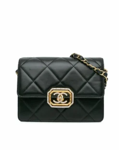 Cross-Body Bags*Chanel Preloved Quilted Lambskin Crossbody Bag with Octagonal Buckle Black