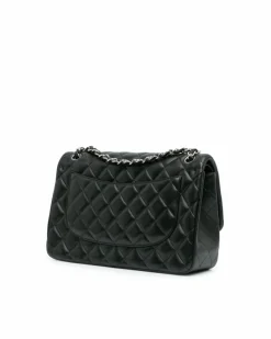 Shoulder Bags*Chanel Preloved Quilted Lambskin Double Flap Shoulder Bag with Chain Straps Black