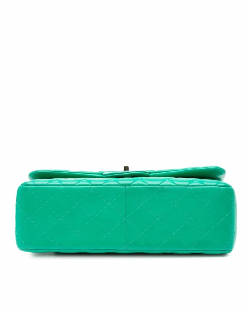 Shoulder Bags*Chanel Preloved Quilted Lambskin Double Flap Shoulder Bag with Chain Strap Green