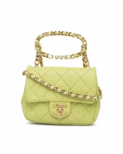 Cross-Body Bags*Chanel Preloved Quilted Lambskin Chain Top Handle Crossbody Bag Green