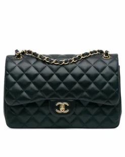 Shoulder Bags*Chanel Preloved Quilted Lambskin Double Flap Shoulder Bag with Chain Straps Blue