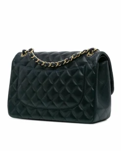 Shoulder Bags*Chanel Preloved Quilted Lambskin Double Flap Shoulder Bag with Chain Straps Blue