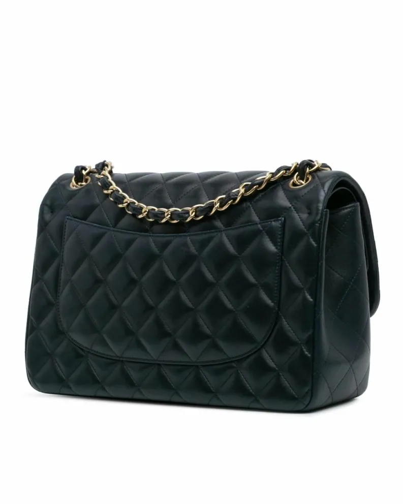 Shoulder Bags*Chanel Preloved Quilted Lambskin Double Flap Shoulder Bag with Chain Straps Blue