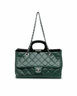 Tote Bags*Chanel Preloved Quilted Leather Tote with Acrylic Handles and Chain Straps Green