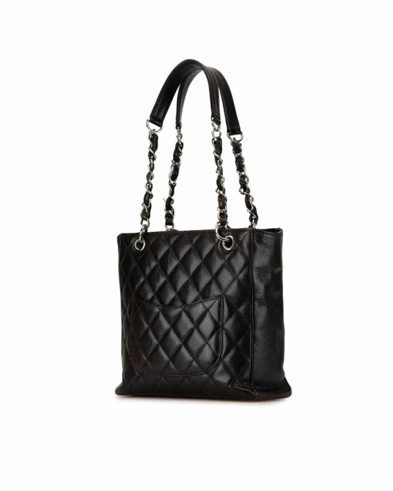 Tote Bags*Chanel Preloved Quilted Leather Tote Bag with Chain Handles and Multiple Black