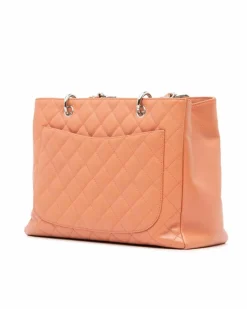 Tote Bags*Chanel Preloved Quilted Leather Grand Shopping Tote with Chain Straps Pink