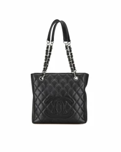 Tote Bags*Chanel Preloved Quilted Leather Shopping Tote with Chain Handles and Multiple Black