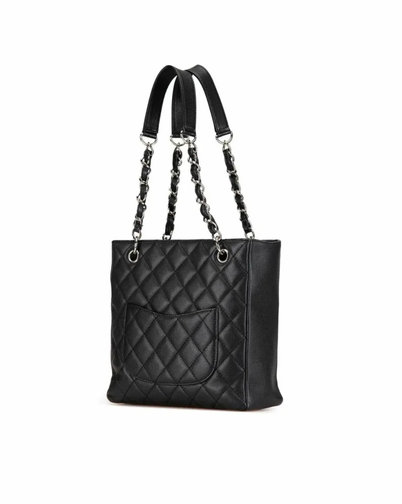 Tote Bags*Chanel Preloved Quilted Leather Shopping Tote with Chain Handles and Multiple Black