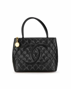 Tote Bags*Chanel Preloved Quilted Leather Tote Bag with Zip Closure and Multiple Black