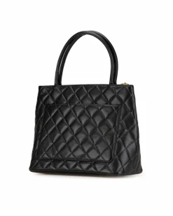 Tote Bags*Chanel Preloved Quilted Leather Tote Bag with Zip Closure and Multiple Black