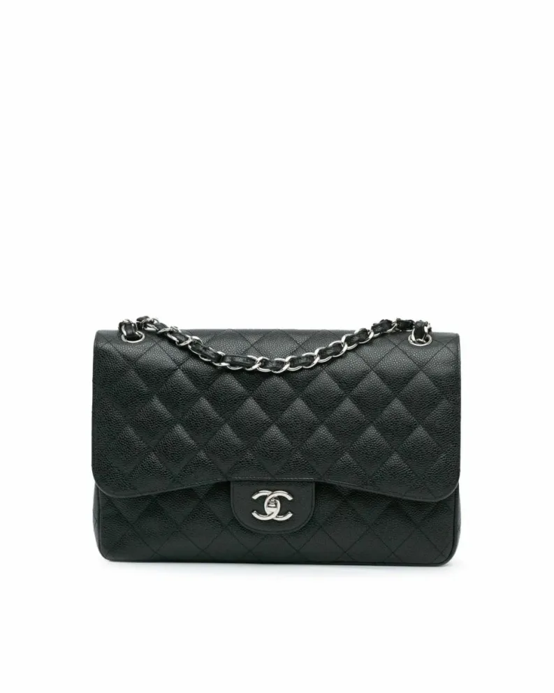 Shoulder Bags*Chanel Preloved Quilted Leather Double Flap Shoulder Bag with Chain Straps Black