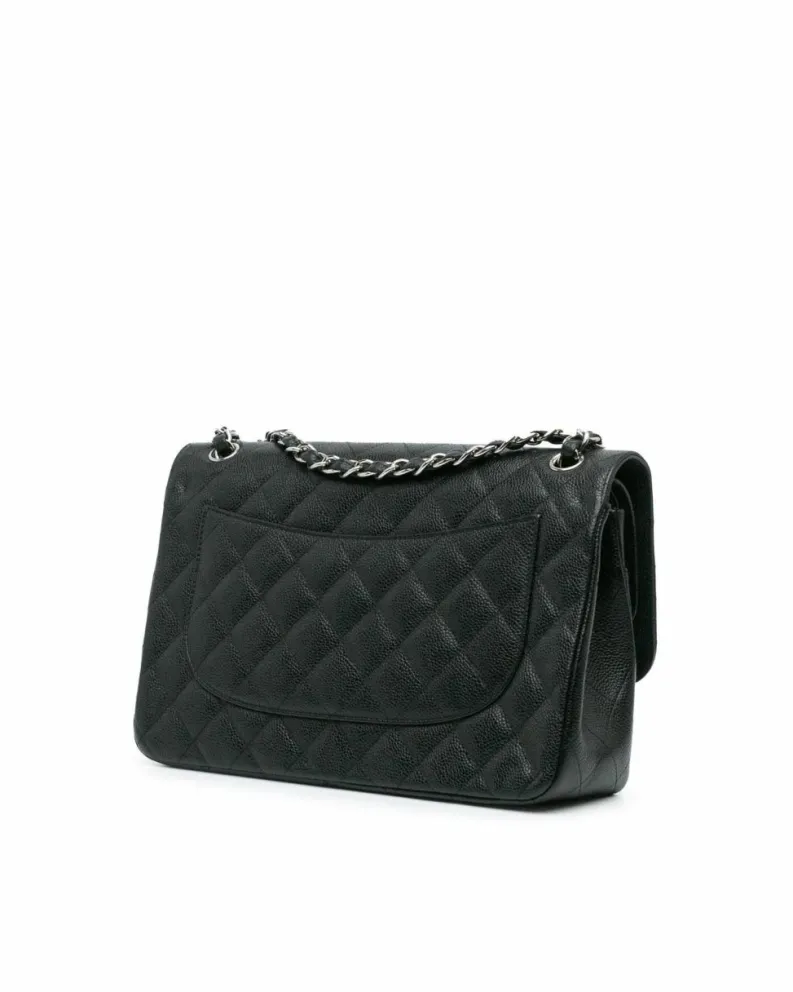 Shoulder Bags*Chanel Preloved Quilted Leather Double Flap Shoulder Bag with Chain Straps Black