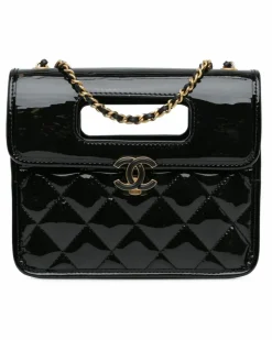 Cross-Body Bags*Chanel Preloved Quilted Patent Leather Crossbody with Chain Strap Black