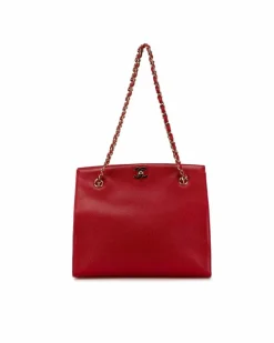 Tote Bags*Chanel Preloved Caviar Leather Tote Bag Authentic Tote Bag Red