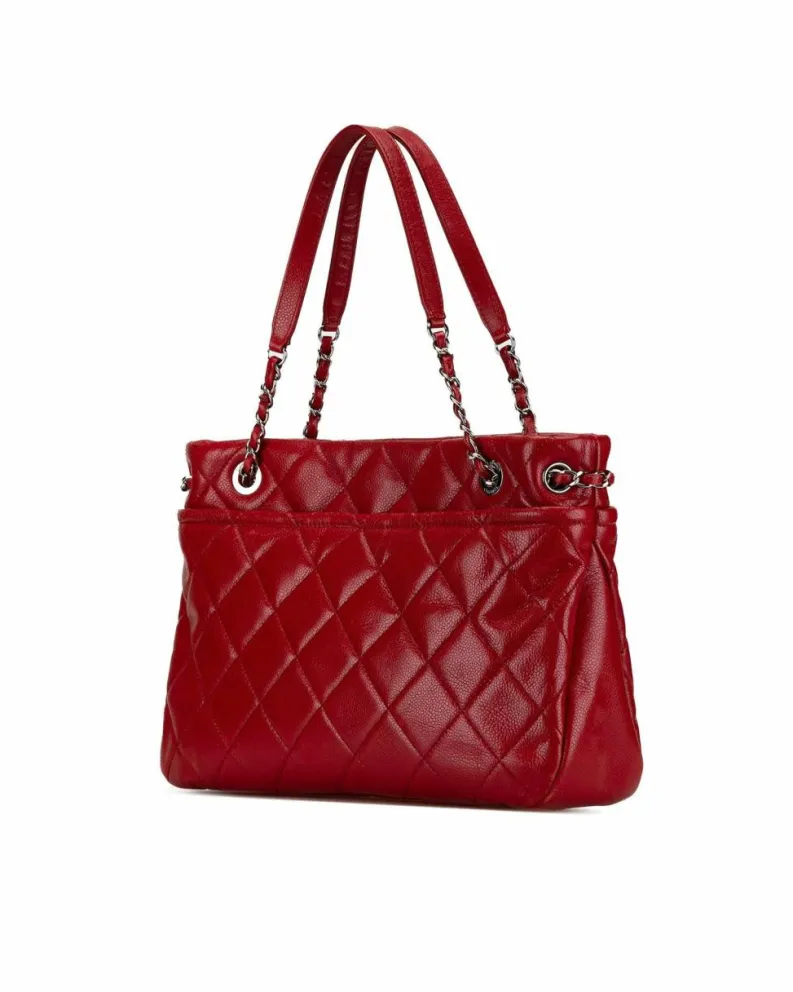 Tote Bags*Chanel Preloved Quilted Caviar Leather Tote Bag Authentic Quilted Red
