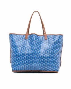 Tote Bags*Goyard Preloved Reversible Anjou GM Coated Canvas Tote Bag with Leather Trim Blue