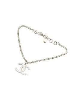 Necklaces*Chanel Preloved Rhinestone Heart Pendant Necklace Silver