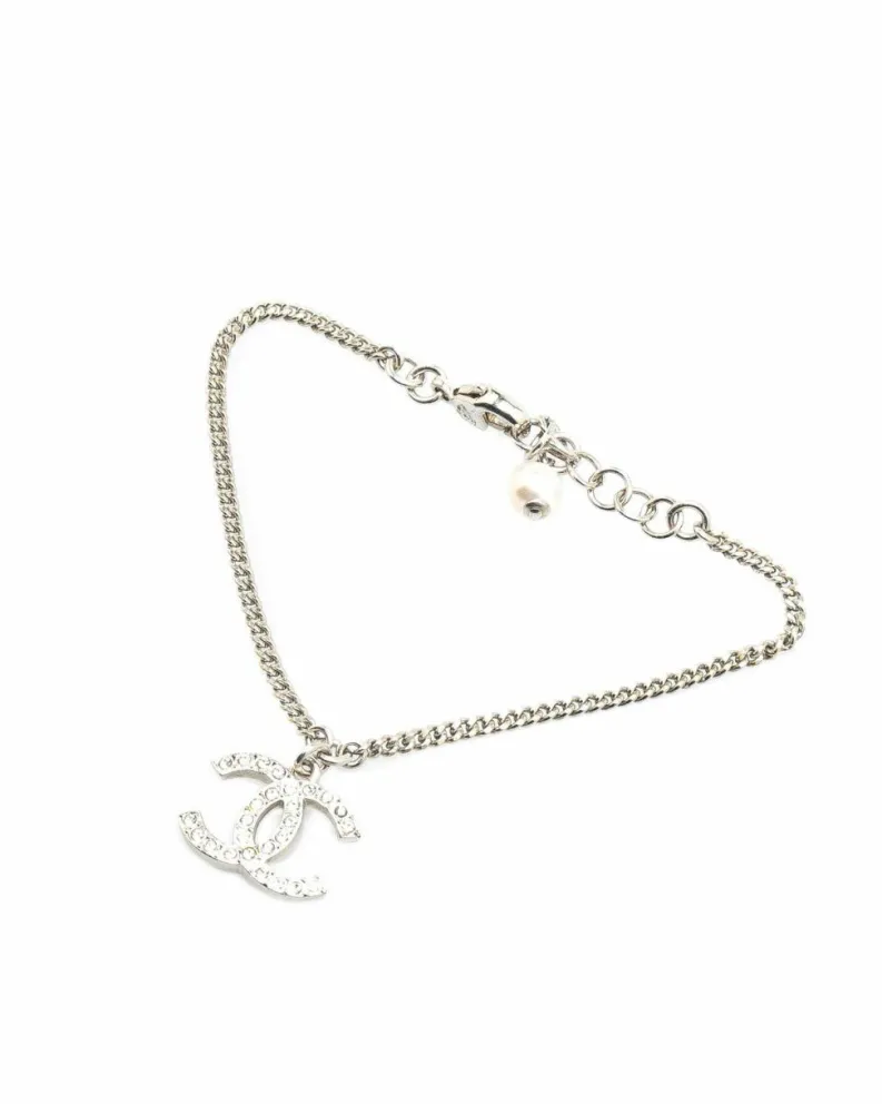 Necklaces*Chanel Preloved Rhinestone Heart Pendant Necklace Silver