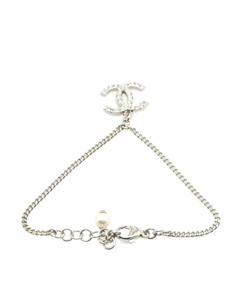 Necklaces*Chanel Preloved Rhinestone Heart Pendant Necklace Silver