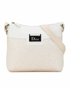 Cross-Body Bags*Dior Preloved Saddle Bag White Canvas Leather Crossbody Brown