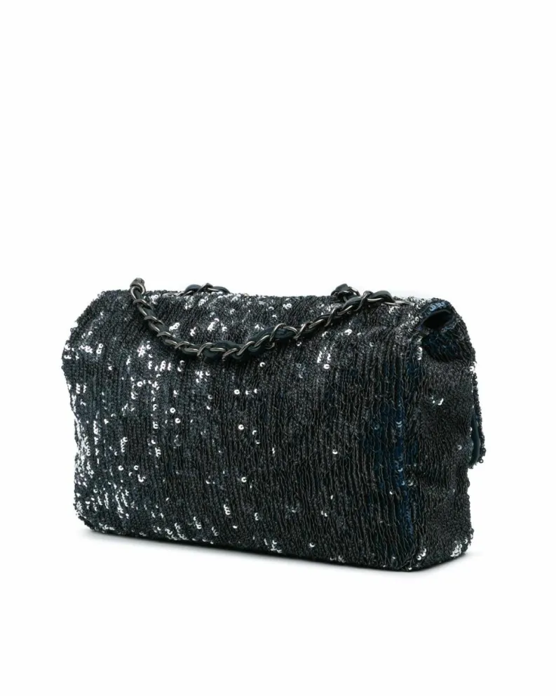 Shoulder Bags*Chanel Preloved Sequin Embellished Flap Shoulder Bag with Chain Straps and CC Blue
