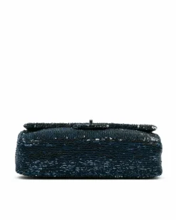 Shoulder Bags*Chanel Preloved Sequin Embellished Flap Shoulder Bag with Chain Straps and CC Blue