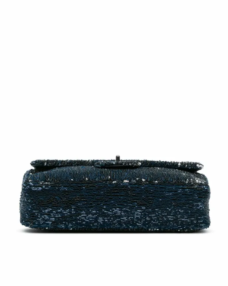 Shoulder Bags*Chanel Preloved Sequin Embellished Flap Shoulder Bag with Chain Straps and CC Blue