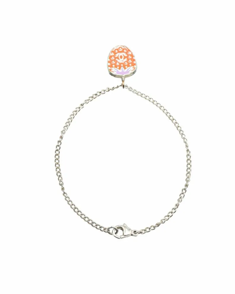 Bracelets*Chanel Preloved Plated Enamel Strawberry Chain Bracelet Silver