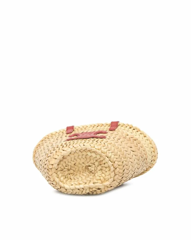 Tote Bags*Celine Preloved Small Cabas Phantom Raffia Tote Bag in NaturalRed Brown