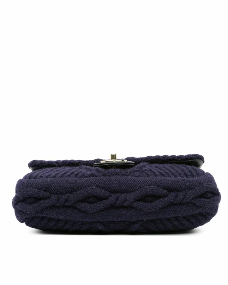 Shoulder Bags*Chanel Preloved Small Cable Knit Flap Shoulder Bag with Chain Straps Blue