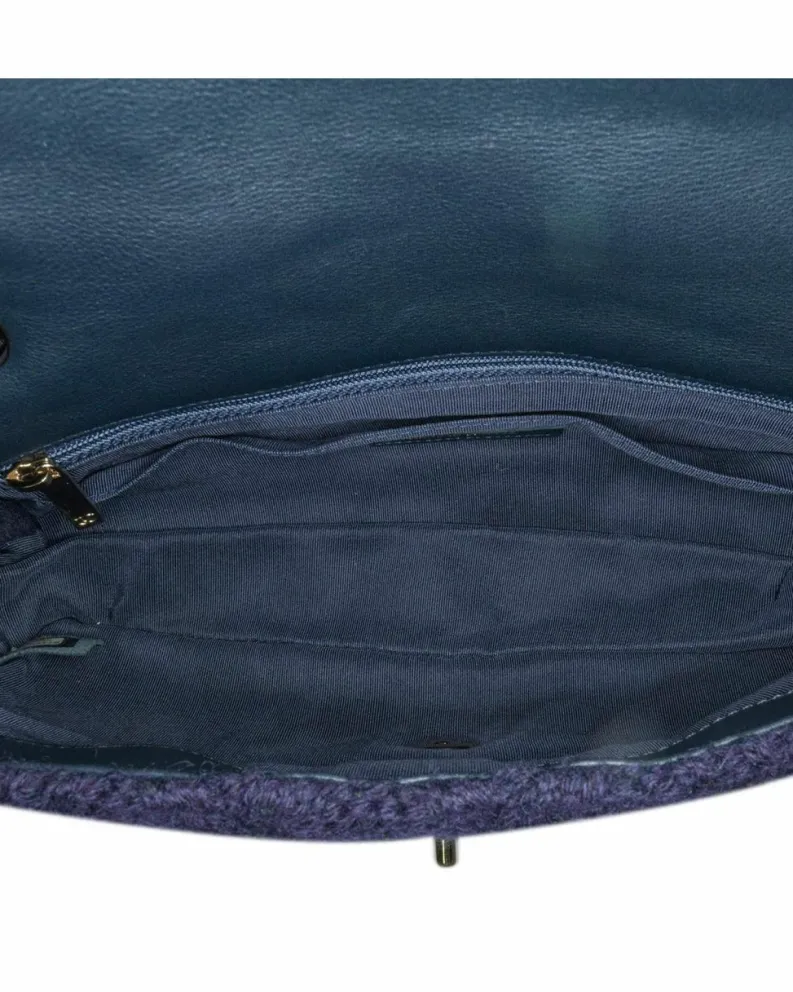 Shoulder Bags*Chanel Preloved Small Cable Knit Flap Shoulder Bag with Chain Straps Blue