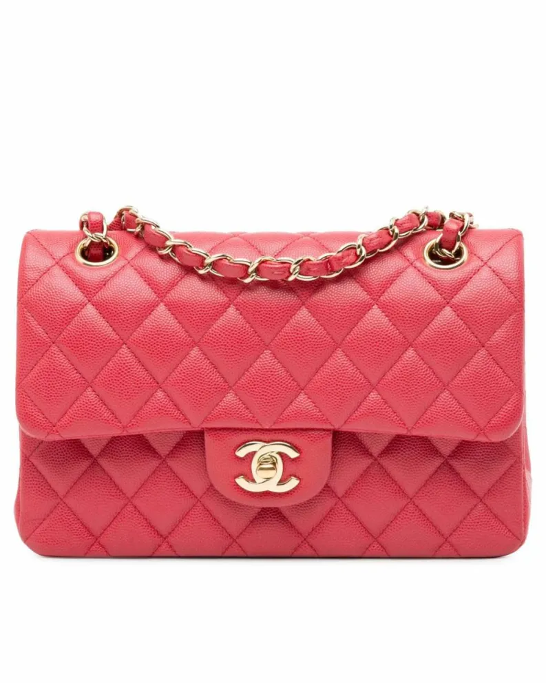 Shoulder Bags*Chanel Preloved Small Classic Double Flap Quilted Leather Shoulder Bag Pink