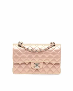 Shoulder Bags*Chanel Preloved Small Classic Iridescent Lambskin Double Flap Shoulder Bag Pink