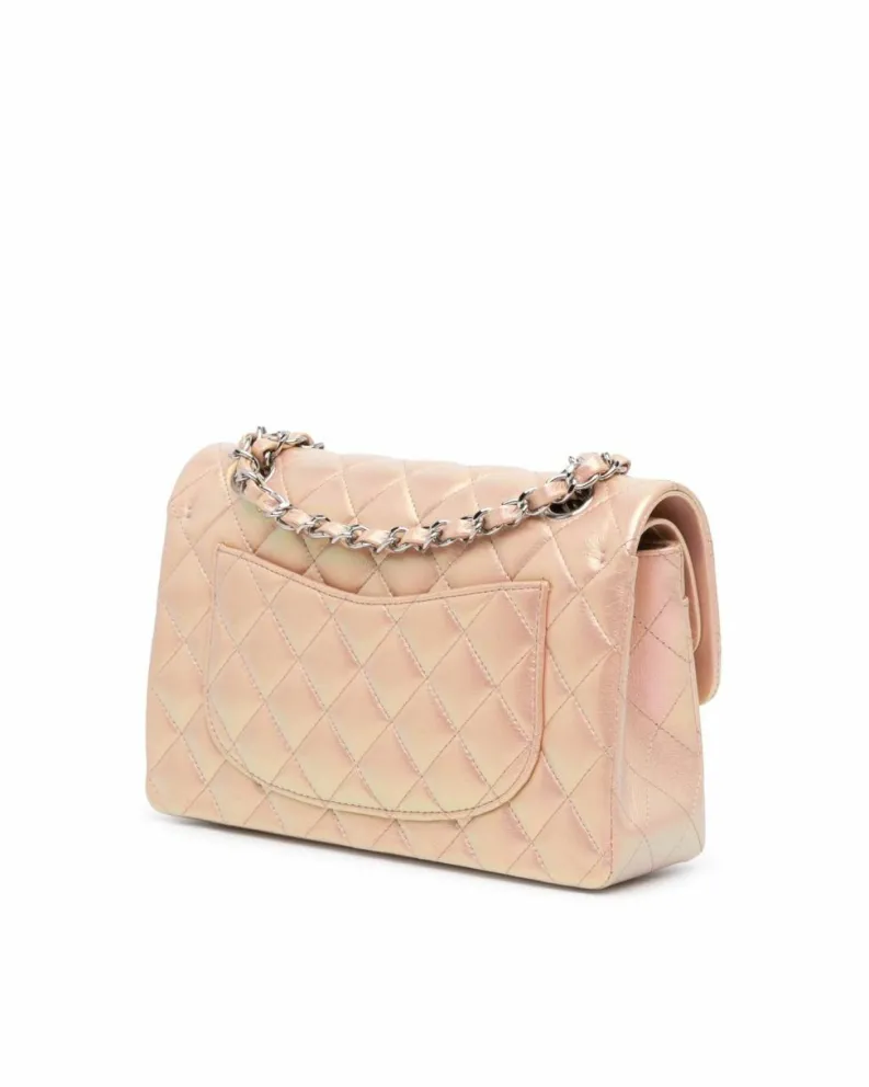 Shoulder Bags*Chanel Preloved Small Classic Iridescent Lambskin Double Flap Shoulder Bag Pink