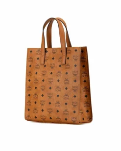 Tote Bags*MCM Preloved Small Coated Canvas Tote with Leather Trim and Adjustable Brown