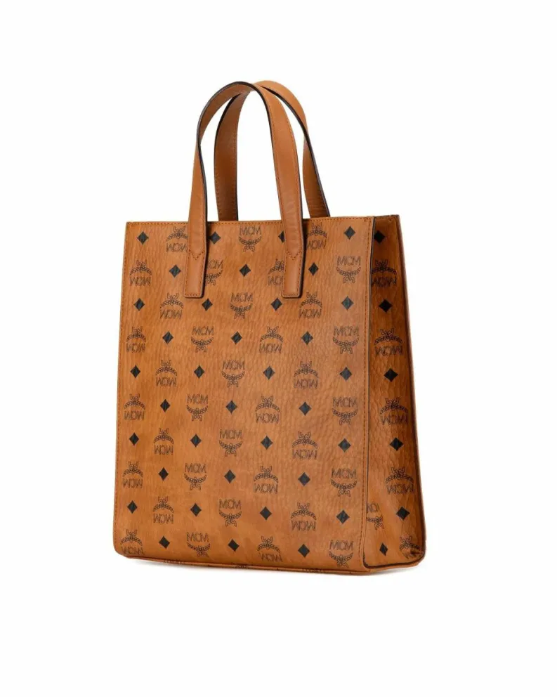 Tote Bags*MCM Preloved Small Coated Canvas Tote with Leather Trim and Adjustable Brown
