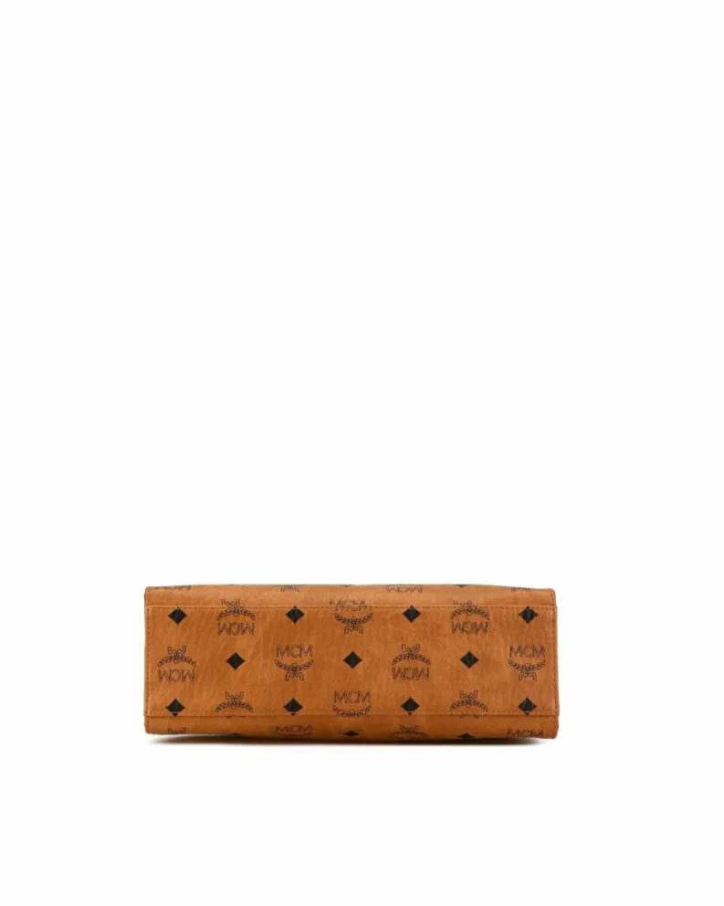 Tote Bags*MCM Preloved Small Coated Canvas Tote with Leather Trim and Adjustable Brown