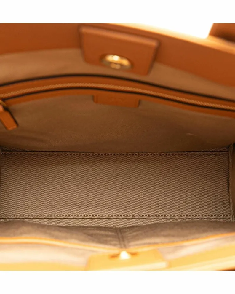 Tote Bags*MCM Preloved Small Coated Canvas Tote with Leather Trim and Adjustable Brown