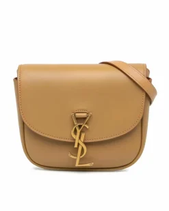 Cross-Body Bags*Saint Laurent Preloved Small Leather Crossbody Bag with Metal Logo and Magnetic Brown