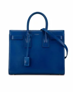 Shoulder Bags*Saint Laurent Preloved Small Leather Sac De Jour Satchel with Detachable Shoulder Blue