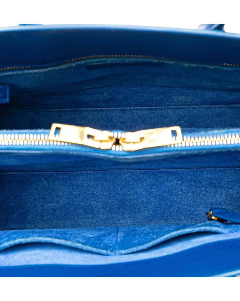Shoulder Bags*Saint Laurent Preloved Small Leather Sac De Jour Satchel with Detachable Shoulder Blue