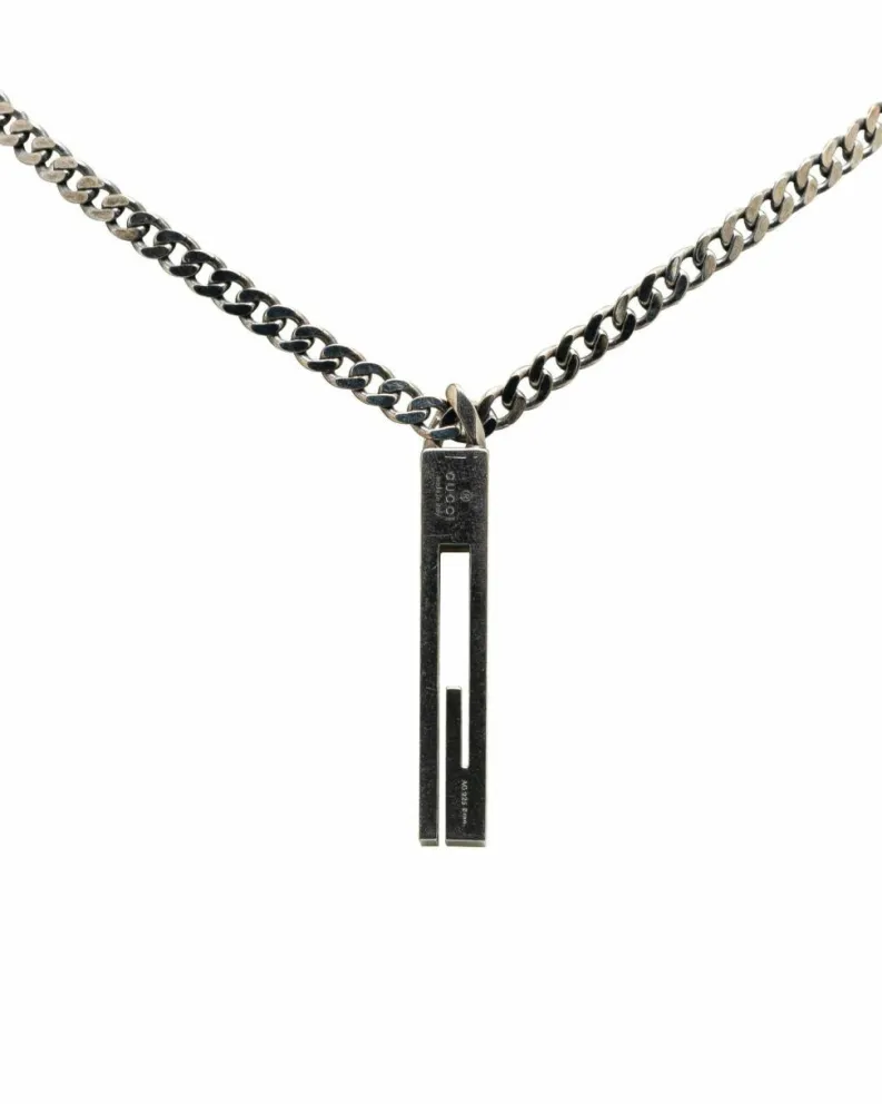 Necklaces*Gucci Preloved Sterling G Bar Pendant Necklace with Lobster Clasp Silver