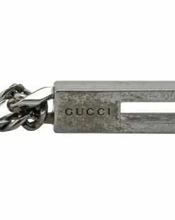 Necklaces*Gucci Preloved Sterling G Bar Pendant Necklace with Lobster Clasp Silver
