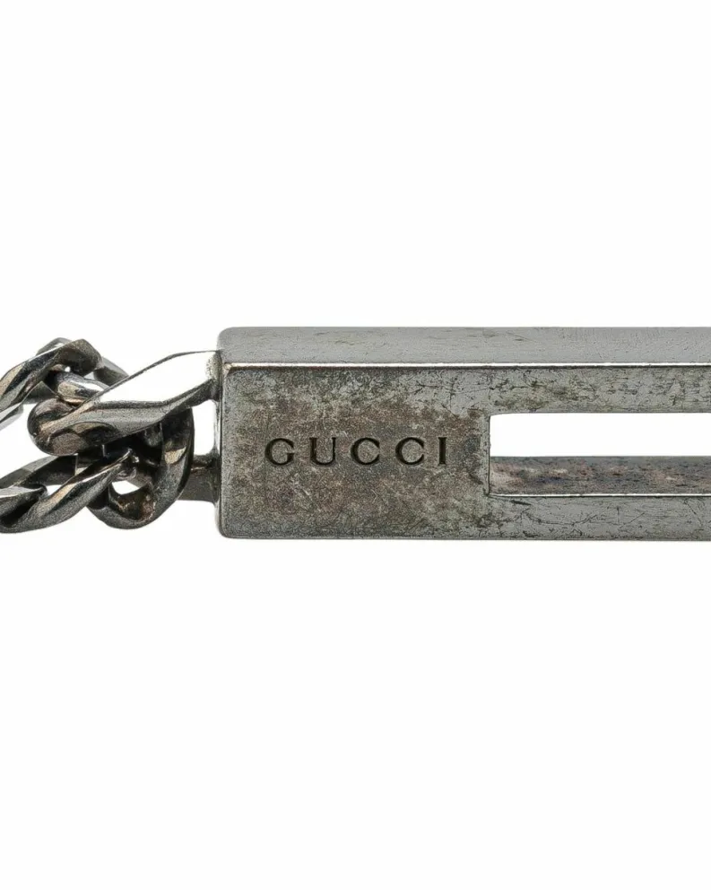 Necklaces*Gucci Preloved Sterling G Bar Pendant Necklace with Lobster Clasp Silver