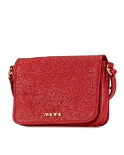 Cross-Body Bags*Miu Miu Preloved Studded Leather Crossbody Bag with Magnetic Snap Closure Red