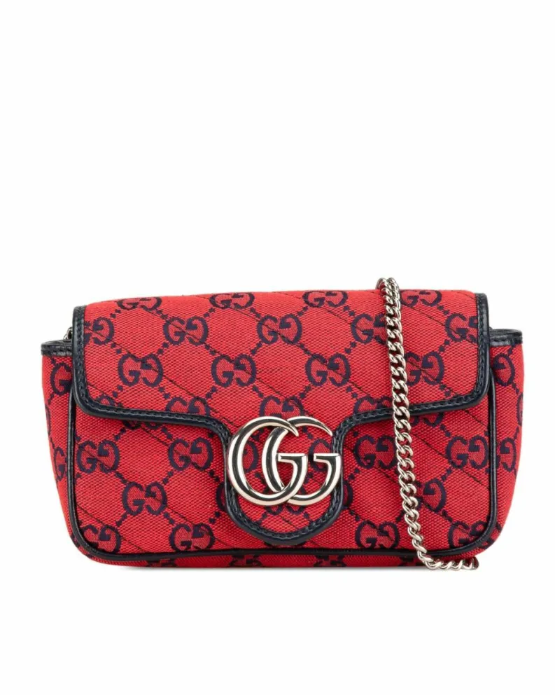 Cross-Body Bags*Gucci Preloved Super Mini Canvas Matelasse Flap Crossbody Bag with Chain Red